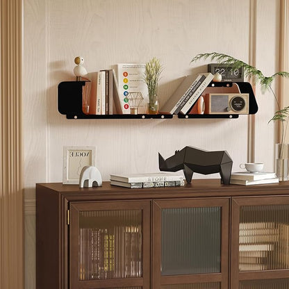 Floating Shelves, Wall Shelf, Set of 3 Wall Mounted Metal Shelves with Unique Design for Wall Storage, Book Shelf, Display Shelves for Bathroom Bedroom Kitchen Living Room for Home Black