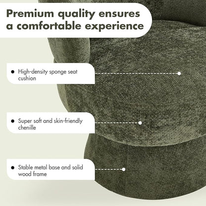 360° Swivel Accent Chairs, Modern Chenille Upholstered Boucle Dining Chair with Back, Vanity Chair Accent Armchair Side Chairs for Dining/Living Room, Bedroom, Green