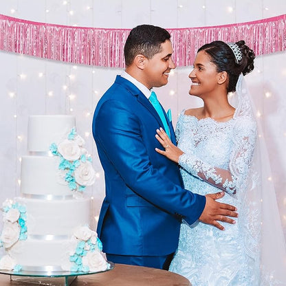 12 Pack 10 Feet Metallic Foil Fringe Garland Tinsel Streamers Banner, Pink Wall Hanging Tinsel Fringe Banners for Parade Floats, Wedding, Birthday, Christmas, New Year Party Decorations