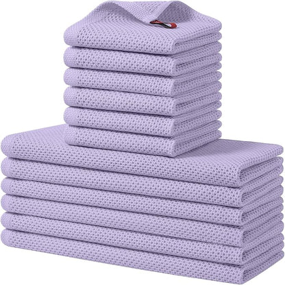 Homaxy 100% Cotton Kitchen Towels and Dishcloths Set, 12 x 12 Inches and 13 x 28 Inches, Set of 12 Bulk Kitchen Towels Set, Ultra Soft Absorbent Dish Cloths for Washing Dishes, Lavender