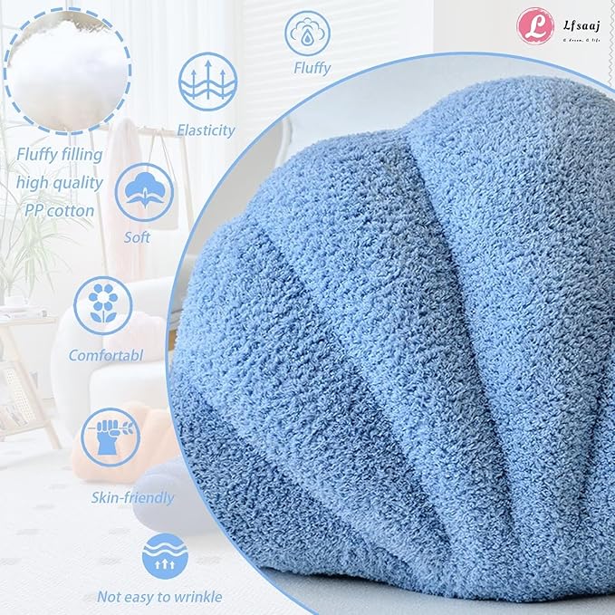 Seashell Throw Pillows, Shell Shaped Throw Pillows, 18 Inch Soft Home Decorative Pillow Plush Cushion for Bed Couch Living Room Decor Accent Throw Pillow (Dusty Blue 18Inch)