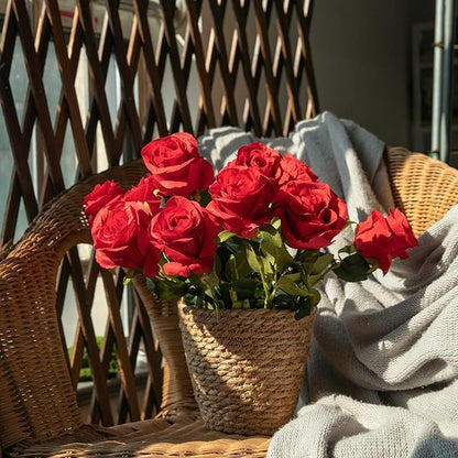 Nubry 8pcs Artificial Silk Roses Bulk,Fake Roses Flower with Stems Realistic Flowers for Wedding Centerpiece Home Party Decor(Dark Red)