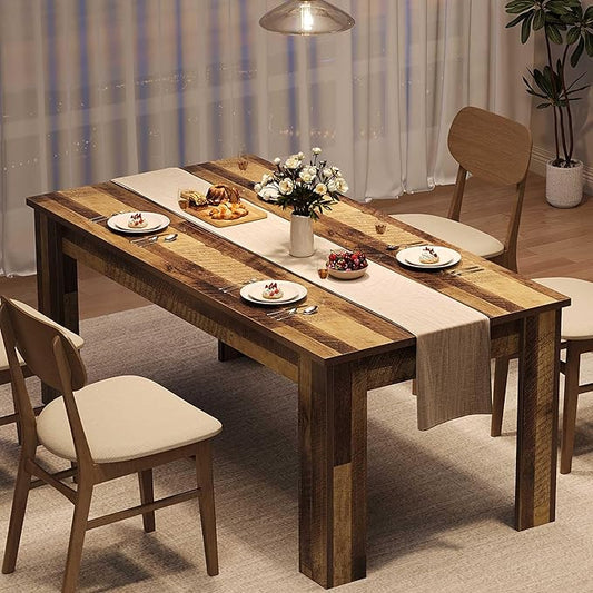CABIHOME Dining Table for 4-6, 63" Inch Dining Tables for 4, Farmhouse Large Kitchen Dining Table, Rectangular Dining Room Table for Small Space, Wood Dinner Table for Kitchen, Apartment, Rustic Brown