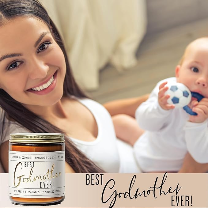 Godmother Gift - 'Best Godmother Ever!' Candle, w/Coconut & Vanilla - Godmother Gifts from Godchild I Godmother Proposal Gift I God Mother Gifts for Women I God Mom I 50Hr Burn, USA Made