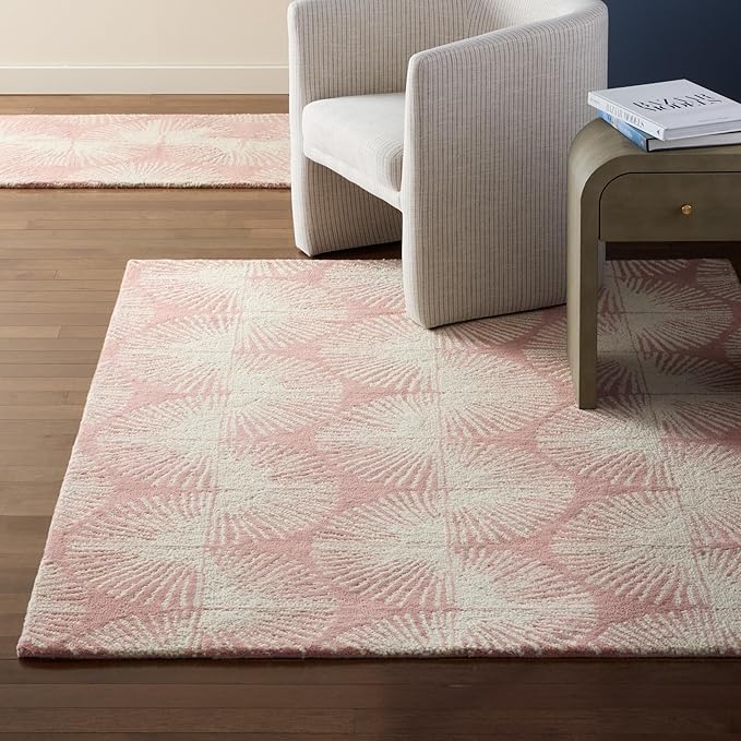Nicole Miller New York Kendall Fluted Geo Handcrafted Area Rug, 100% Wool Rug, Rose, 9'x12'