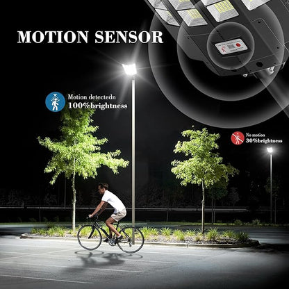 11000W Solar Street Lights - Wide Angle Solar Lights Outdoor Motion Sensor, Commercial Parking Lot Light Dusk to Dawn, 7000K LED Street Light IP66 Waterproof with Remote Control (1Pack)