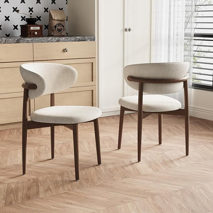 Modern Dining Chairs Set of 2 – Cotton Linen Fabric Upholstered Dining Room Chair, Farmhouse Kitchen Side Chairs with Solid Wood Legs – No Assembly Required