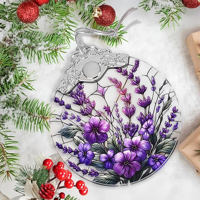 Charming Bauhinia & Violets Stained Glass Orament - Christmas Ornament - Christmas Decorations for Tree - Holiday Present ldeas - Gift Exchange