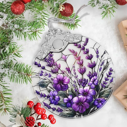 Charming Bauhinia & Violets Stained Glass Orament - Christmas Ornament - Christmas Decorations for Tree - Holiday Present ldeas - Gift Exchange