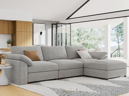 EASE MOOSE Oversized Modular Sectional Sofa with Ottoman,L Shape Sectional Modular Couch Wide Deep seat Sofa,FSC Certified Chenille Couch,Grey