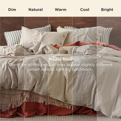 Bedsure Linen Duvet Cover Queen Size - Linen Cotton Blend Bedding Set, Soft & Cozy, 3 Pieces, 1 Duvet Cover 90x90 Inches and 2 Pillowcases, Light Khaki Color Cooling Bedding, Comforter Sold Separately