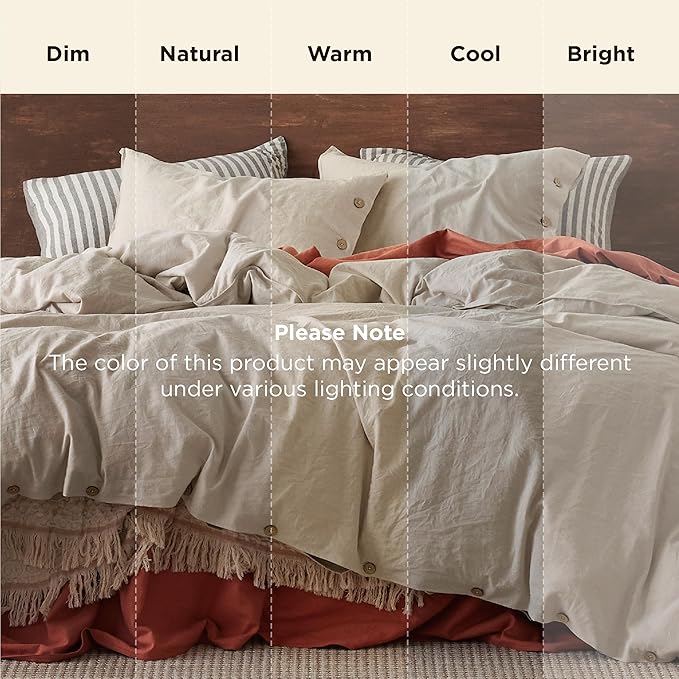 Bedsure Linen Duvet Cover California King - Linen Cotton Blend Bedding Set, Soft & Cozy, 3 Pieces, 1 Duvet Cover 104x98 and 2 Pillowcases, Light Khaki Color Cooling Bedding, Comforter Sold Separately