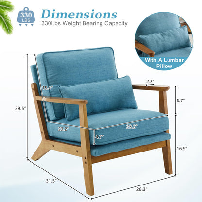 VINGLI Solid Wood Wide Armrests Accent Chair,Upholstered Mid Century Modern Chair with Pillow,Comfy Reading Chair Farmhouse Arm Chair,Chairs Living Room,Bedroom,Guest Room,Teddy Fleece,Khaki