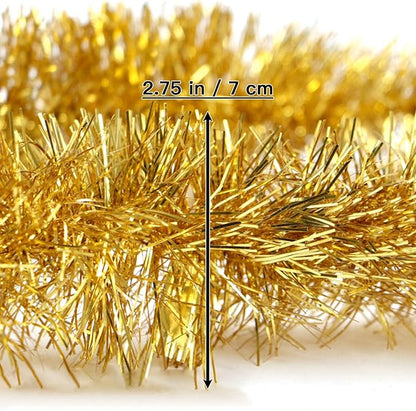 Jishi 50 FT Christmas Garland Gold Tinsel Garland Christmas Tree Decorations - Non-Lit Xmas Holiday Decor Outdoor Indoor Home Garden Outside Wedding Party Artificial Thick Gold Decorative Garland
