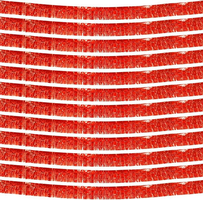 12 Pack 10 Feet Metallic Foil Fringe Garland Tinsel Streamers Banner, Red Wall Hanging Tinsel Fringe Banners for Parade Floats, Wedding, Birthday, Christmas, New Year Party Decorations