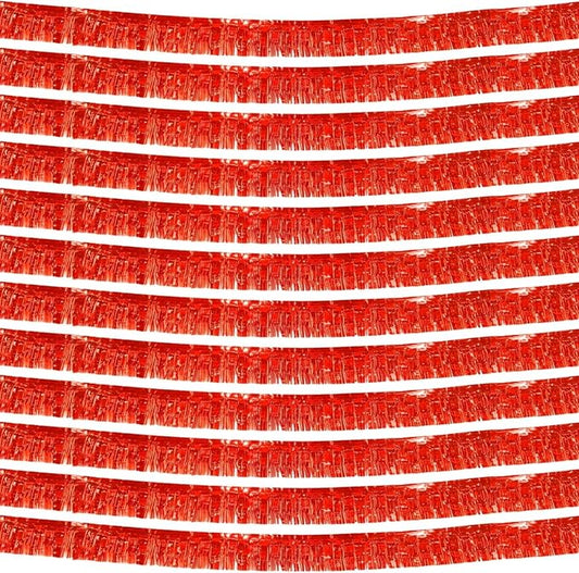 12 Pack 10 Feet Metallic Foil Fringe Garland Tinsel Streamers Banner, Red Wall Hanging Tinsel Fringe Banners for Parade Floats, Wedding, Birthday, Christmas, New Year Party Decorations