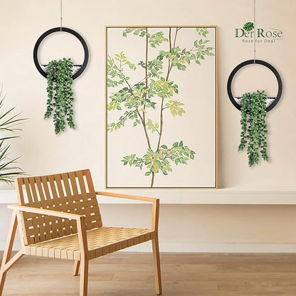 Der Rose 2 Pack Fake Plants Hanging Artificial Succulents Plants in Black Pots for Living Room Bathroom Accessories Boho Farmhouse Wall Decor