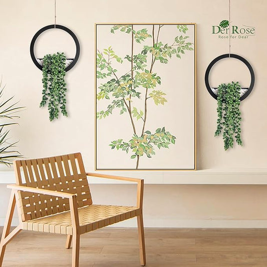 Der Rose 2 Pack Fake Plants Hanging Artificial Succulents Plants in Black Pots for Living Room Bathroom Accessories Boho Farmhouse Wall Decor