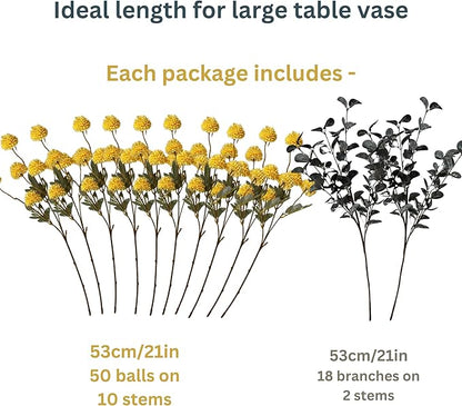 Yellow Flowers Artificial Long Stems Kiku Flower With Eucalyptus, Spring Flowers Decor, Mustard Yellow Decor, Flores Amarillas Artificiales Para Decoracion, Faux Easter Spring Summer Floral Stems