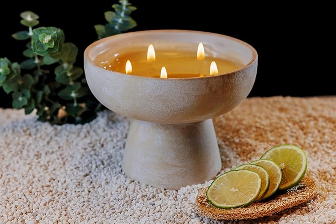 BLUEME Focus - Eucalyptus & Lime, Luxury Candle w/Essential Oils, 5 Wick, Hand-Poured Soy, Cotton Wick, Ceramic