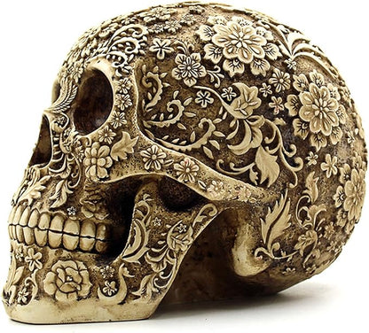 UJOY Creative Skull Flowers Sculpture 8.1'' Human Head Skeleton Statue Collectible Halloween Decoration Home Decor