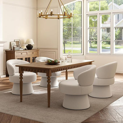 360° Swivel Accent Chairs Set of 2, Modern Chenille Upholstered Boucle Dining Chair with Back, Vanity Chair Accent Armchair Side Chairs for Dining/Living Room, Bedroom, White