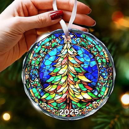 Unique 2025 Christmas Ornament - Stained Glass-Inspired Christmas Ornament for Holiday Décor, Dated Christmas Ornaments for Family and Friends, Premium Holiday Keepsake Gift