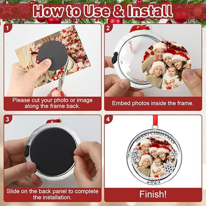 COCHIE 2025 Merry Christmas Photo Frame Ornament for Tree Stocking Hanging Decorations, Personalized Xmas Gifts, Picture Frame Christmas Keepsake (Xmas Ball)