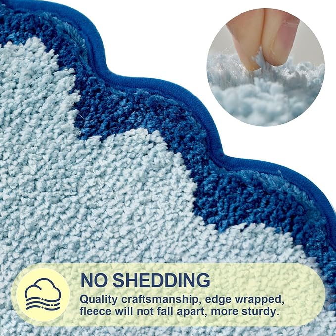 ORTIGIA Cute Blue Coquette Bow Bath Mat, Fun Plush Microfiber Scallop Bathroom Rugs Non Slip Washable Quick Dry Absorbent, Bath Rug for Shower Stall Vanities Kitchen Floor Entrance, 20x32