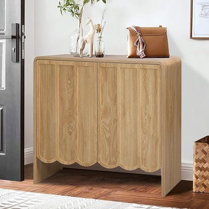 ORRD Accent Sideboard Buffet Cabinet, Storage Cabinets with 2 Doors, Farmhouse Wood Cabinet with Adjustable Shelves and Wave Panel for Living Room, Dining Room, Entry - Natural