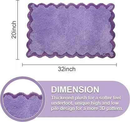 ORTIGIA Cute Purple Scalloped Bath Mat, Fun Plush Microfiber Scallop Bathroom Rugs Non Slip Washable Quick Dry Absorbent, Bath Rug for Shower Stall Vanities Kitchen Floor Entrance, 20x32