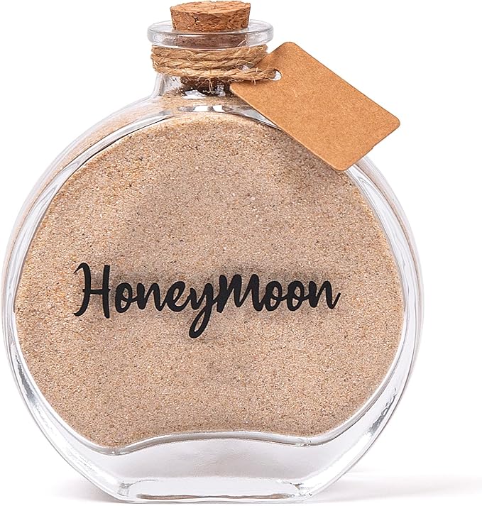 Honeymoon Sand Keepsake Jar，Bridal Shower, Wedding, Engagement, Honeymoon, Travel Gift for Couples, Newlywed, Fiance(Gift Box Includes) - 100ml Round Shape Glass