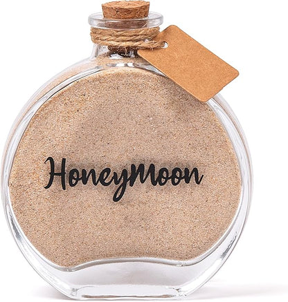 Honeymoon Sand Keepsake Jar，Bridal Shower, Wedding, Engagement, Honeymoon, Travel Gift for Couples, Newlywed, Fiance(Gift Box Includes) - 100ml Round Shape Glass