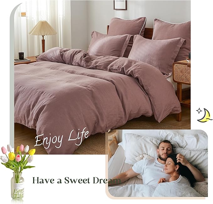 Simple&Opulence 100% Linen Duvet Cover Set, 3 PCS Natural French Flax Purple Duvet Cover King Size, Breathable Soft Comfy Linen Bedding Comforter Cover with 2 Pillowcases(Purple, 104"x92")