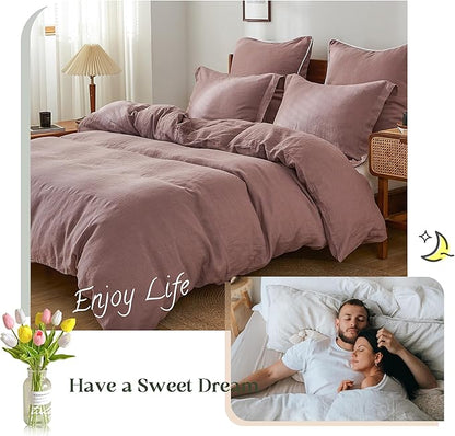 Simple&Opulence 100% Linen Duvet Cover Set, Natural French Flax Purple Duvet Cover Twin Size, Breathable Soft Comfy Linen Bedding Comforter Cover with 1 Pillowcase(Purple, 68"x86")