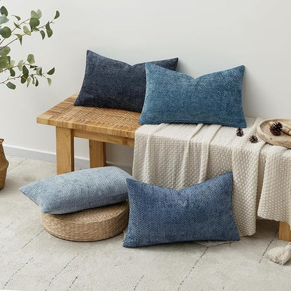 MIULEE Pack of 4 Throw Pillow Covers 12x20 Inch Neutral Blue Soft Decorative Chenille Pillow Covers Farmhouse Accent Cushion Covers for Boho Western Home Coastal Decor Bedroom Living Room
