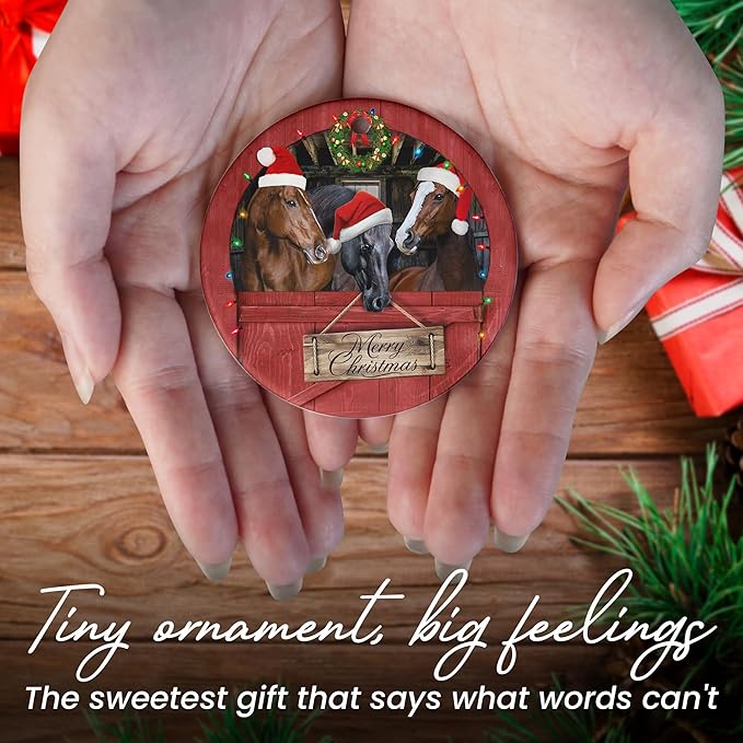 OASSIE Christmas Horse Gifts for Women Men - Ceramic Christmas Ornaments 2025 for Tree Decorations - Horse Xmas Birthday Gifts for Animal Lovers, Farmhouse Decoration, Farm Animal Decor