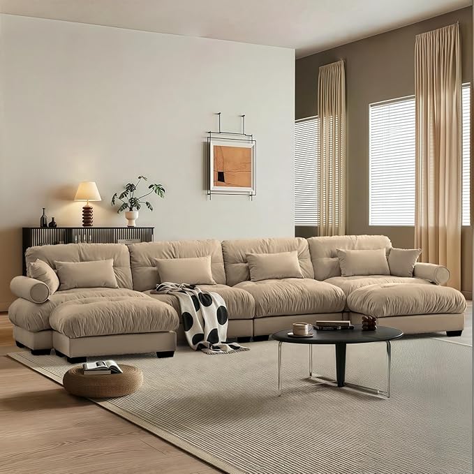 SoarFlash 166" Sectional Sofa Couch, U Shaped Modern Modular Sofa with Solid Wood Legs, Couches Sofas for Living Room Apartment, Comfortable Couches, Brown