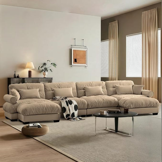 SoarFlash 166" Sectional Sofa Couch, U Shaped Modern Modular Sofa with Solid Wood Legs, Couches Sofas for Living Room Apartment, Comfortable Couches, Brown