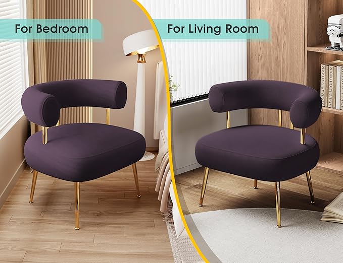 Modern Accent Chair, Round Upholstered Barrel Armchair for Small Spaces, Fluffy Side Corner Sherpa Chair for Living Room, Bedroom（Purple）