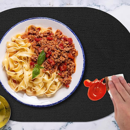 Placemats for Dining Table Set of 8 Non-Slip, Heat Resistant Oval Leather Placemat Double Layer, Waterproof Table Mats Easy to Clean for Kitchen Dining Room Coffee Office Table, Black