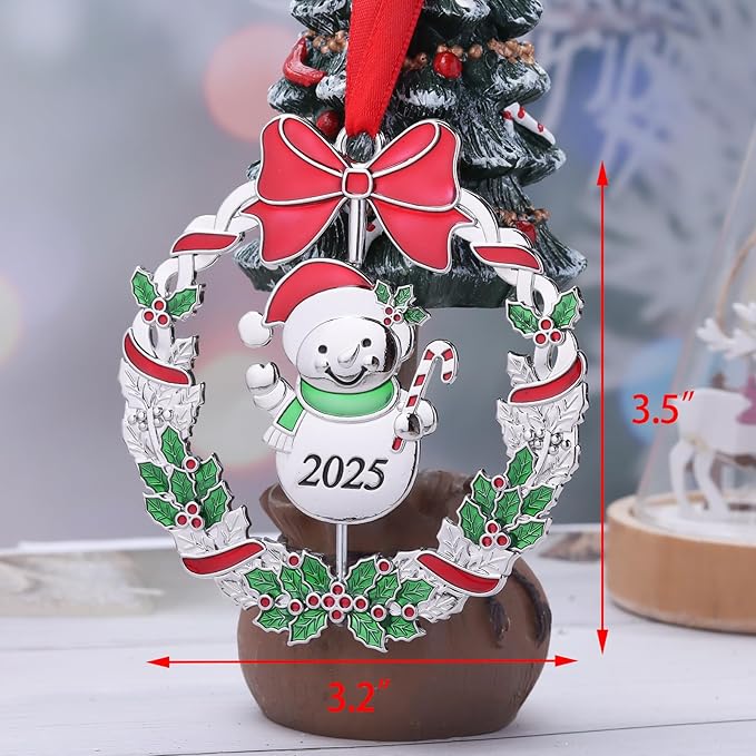 Christmas Ornaments, Metal Christmas Tree Ornaments Dated 2025 Silver Rotatable Funny Christmas Ornaments Decorative Keepsake Snowman Decoration