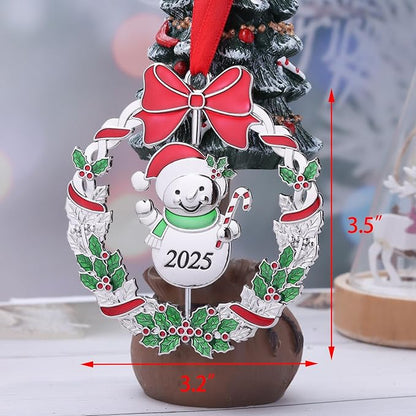 Christmas Ornaments, Metal Christmas Tree Ornaments Dated 2025 Silver Rotatable Funny Christmas Ornaments Decorative Keepsake Snowman Decoration