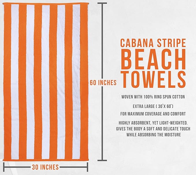 Utopia Towels Cabana Stripe Beach Towels, 30 x 60 Inches - Large Pool Towels (Bulk Pack of 24, Multi Color)