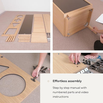 WERMO 18’’ Showcase Display Cabinet with Geometric Cut-Out Doors - Modern Curio Cabinet for Dining Room, Living Room, Entryway. Trophy Case and Collectible Display Case Wood with Door & Storage Consoles (Oak)