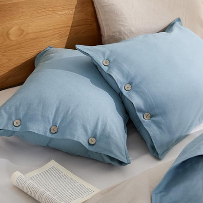 Bedsure Linen Duvet Cover Queen - Linen Cotton Blend Bedding Set, Soft & Cozy, 3 Pieces, 1 Duvet Cover 90x90 Inches and 2 Pillowcases, Grey Blue Color Cooling Bedding, Comforter Sold Separately