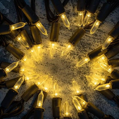 YULETIME Warm White LED Christmas Lights with Brown Wire, 33 ft 100 Count UL Certified Commercial Grade Holiday String Light Set (Warm White - Brown Wire)