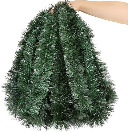 50FT Christmas Green Garland Artificial Greenery Garland for Christmas Tree Decorations, Xmas Decor for Home Fireplace Mantle Stairs Holiday Party Indoor Outdoor