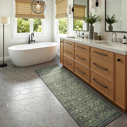 Lofus 2X 6 Runner Rug for Hallways,Green Washable Runner Rugs with Non Slip Rubber Backing, Low Pile Soft Carpet Runner for Kitchen Bathroom Bedroom Laundry