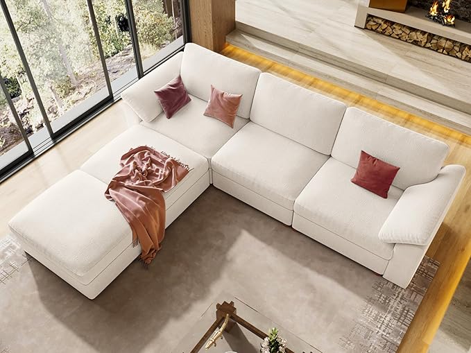 EASE MOOSE Oversized Modular Sectional Sofa, FSC Certified Extra Large U Shape Sectional Cloud Couch,Comfty Deep Modular Sofa with Ottoman,White